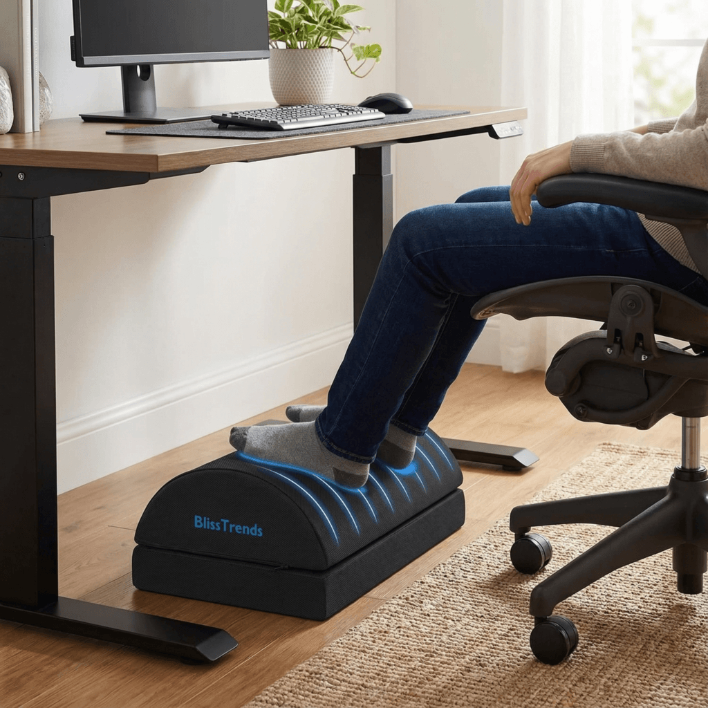 BlissTrends Foot Rest for Under Desk in use